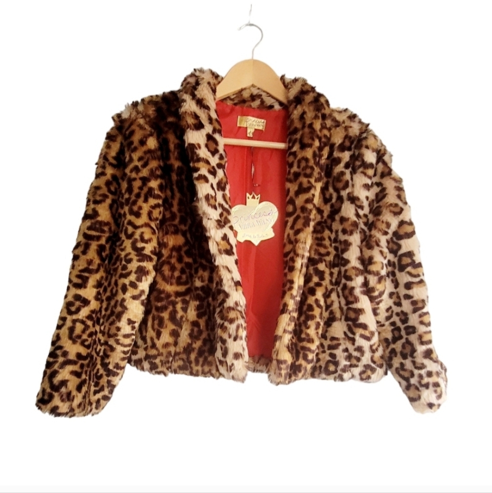 Princess Vera Wang Young Miss Leopard Faux Fur Jacket In Med.